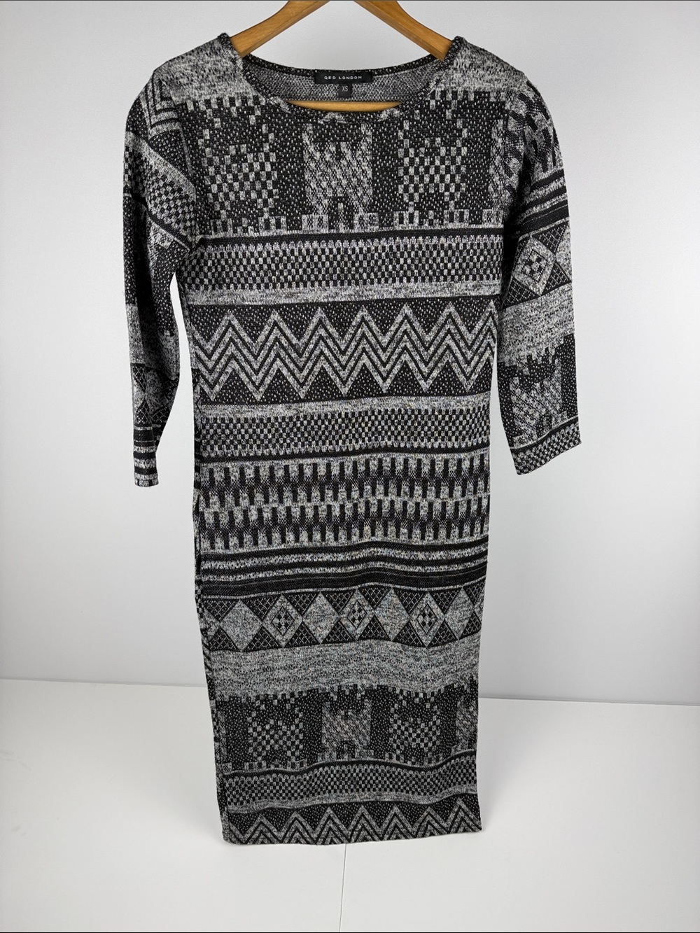 QED London Black & Gray Textured Knit Dress